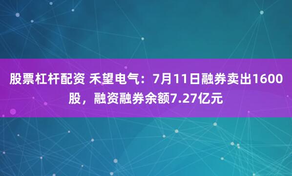 股票杠杆配资 禾望电气:7月11日融券卖出1600股,融资融券余额7.27亿元