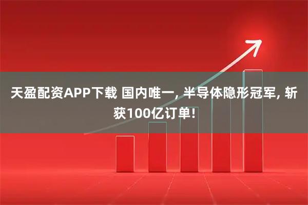天盈配资APP下载 国内唯一, 半导体隐形冠军, 斩获100亿订单!